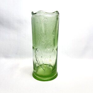 Mexican Green Recycled Art Vase Vintage Floral Embossing Sustainable Boho Décor